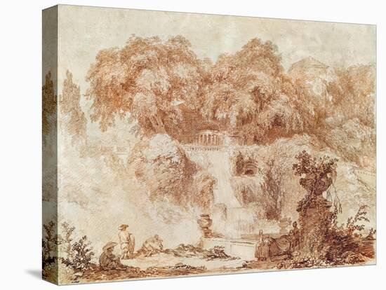 Gardens of the Villa D'Este, from the Foot of the Waterfall (Red Chalk on Paper)-Jean-Honore Fragonard-Premier Image Canvas