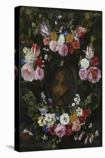 Garland of Flowers Surrounding a Bust of Flora-Jan Philip Van Thielen-Stretched Canvas