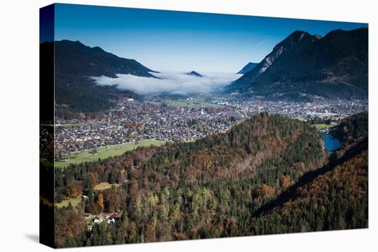 Garmisch-Partenkirchen with Rissersee, Autumn, Aerial Shots, Bavaria, Germany-Frank Fleischmann-Premier Image Canvas