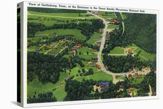 Gatlinburg, Tennessee - Aerial View of City, Entrance to the Great Smoky Mts. Nat'l Park, c.1941-Lantern Press-Stretched Canvas