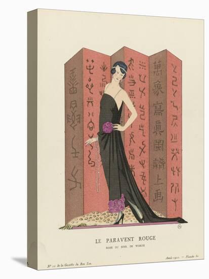 Gazette Du Bon Ton, 1921 - No. 10, Pl. 80: Le Paravent Rouge. Robe Du Soir, De worth (Print)-Georges Barbier-Premier Image Canvas