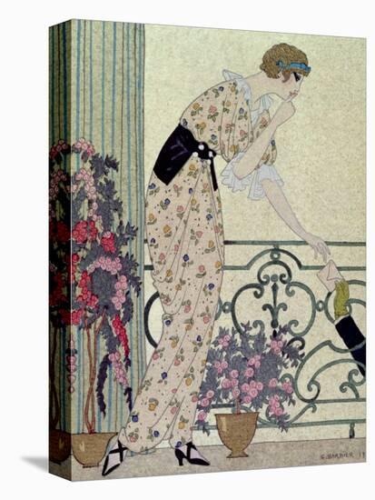 Gazette du Bon Ton, Costume, "N'en Dites Rien", a Lady Standing on a Balcony Receiving a Letter-Georges Barbier-Premier Image Canvas