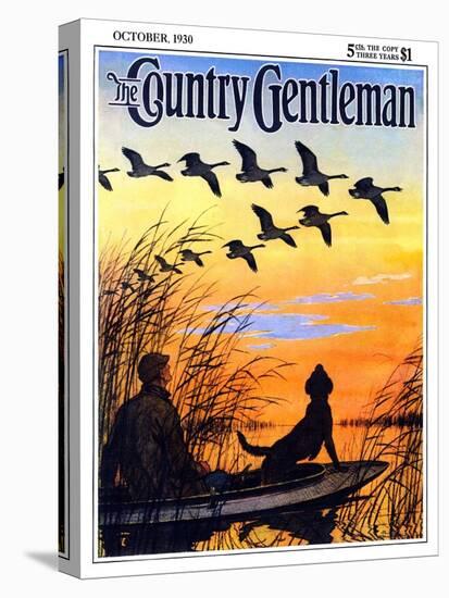 "Geese in Formation over Marsh," Country Gentleman Cover, October 1, 1930-Paul Bransom-Premier Image Canvas