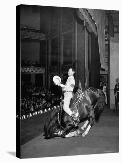 Gene Autry Astride His Famous Horse Champion on Bent Front Knees, Touching Head to Floor, on Stage-Thomas D^ Mcavoy-Premier Image Canvas