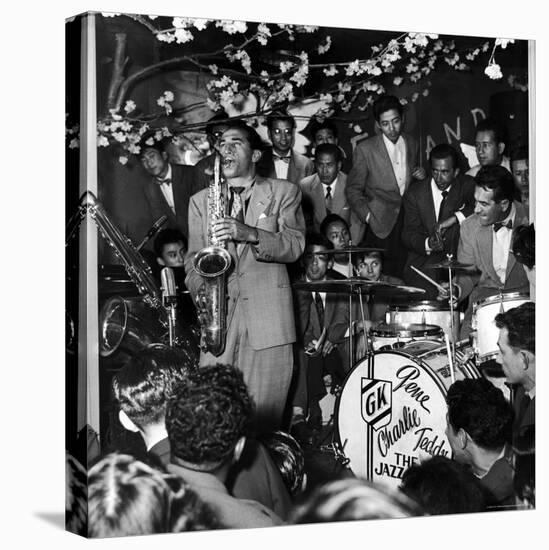 Gene Krupa, American Drummer and Jazz Band Leader, Playing Drums with Saxophonist Charles Ventura-Margaret Bourke-White-Premier Image Canvas