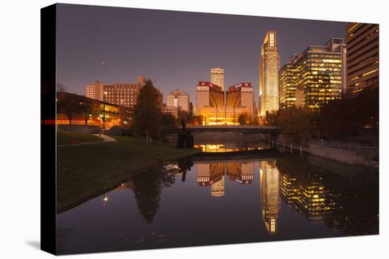 Gene Leahy Mall Skyline at Dawn, Omaha, Nebraska, USA-Walter Bibikow-Premier Image Canvas