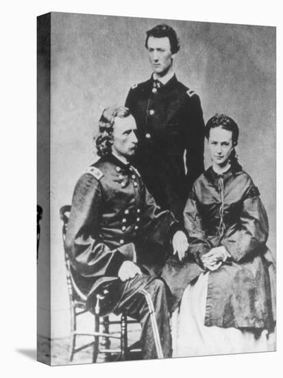 General George A. Custer (1839-76) with His Wife, Elizabeth, and His Brother, Tom (B/W Photo)-Mathew Brady-Premier Image Canvas