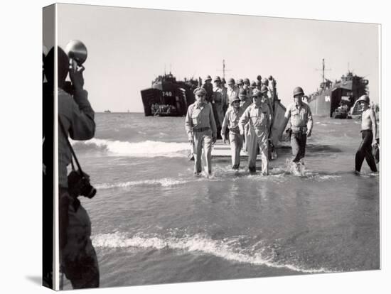 Generals MacArthur and Sutherland and Colonel Lehrbas Wading Ashore at Lingayen Gulf-Carl Mydans-Premier Image Canvas