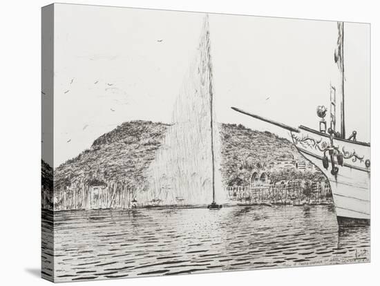 Geneva, Fountain and Bow of Pleasure Boat-Vincent Booth-Premier Image Canvas