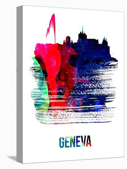 Geneva Skyline Brush Stroke - Watercolor-NaxArt-Stretched Canvas