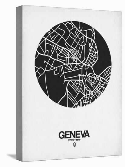 Geneva Street Map Black on White-NaxArt-Stretched Canvas