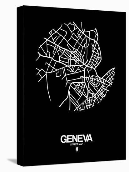 Geneva Street Map Black-NaxArt-Stretched Canvas