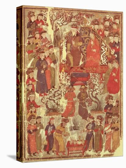 Genghis Khan and His Wife Bortei Enthroned Before Courtiers, by Rashid Ad-Din (1247-1318)-null-Premier Image Canvas