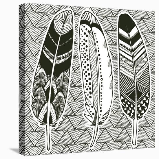 Geo Feathers I Zentangle-Sara Zieve Miller-Stretched Canvas