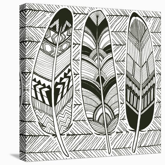 Geo Feathers II Zentangle-Sara Zieve Miller-Stretched Canvas