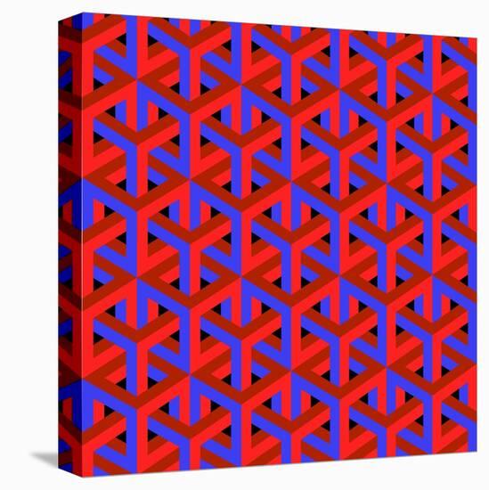 Geometric Optical Art Background in Red and Blue.-jkerrigan-Stretched Canvas