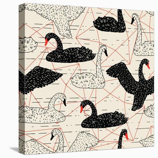 Geometric Pattern with Floating White Swans-incomible-Stretched Canvas