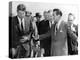George Wallace Stepping Aside as Pres John Kennedy Walks to Platform at Muscle Shoals, Alabama-null-Stretched Canvas