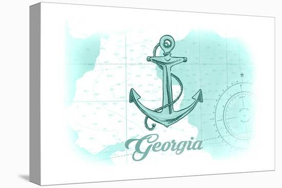 Georgia - Anchor - Teal - Coastal Icon-Lantern Press-Stretched Canvas