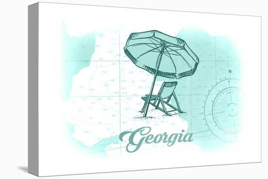 Georgia - Beach Chair and Umbrella - Teal - Coastal Icon-Lantern Press-Stretched Canvas
