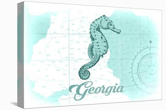 Georgia - Seahorse - Teal - Coastal Icon-Lantern Press-Stretched Canvas