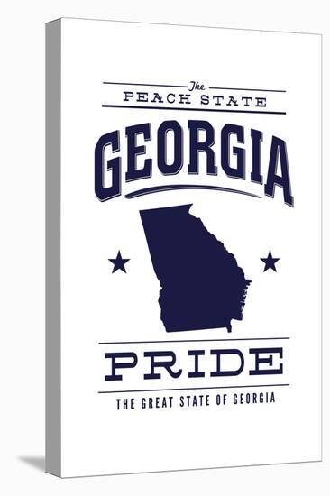 Georgia State Pride - Blue on White-Lantern Press-Stretched Canvas