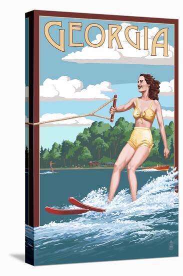 Georgia - Water Skier and Lake-Lantern Press-Stretched Canvas