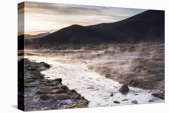 Geothermal River at Sunrise at Chalviri Salt Flats (Salar De Chalviri), Altiplano of Bolivia-Matthew Williams-Ellis-Premier Image Canvas