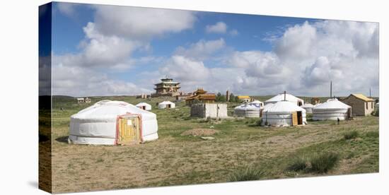 Ger camp and Tsorjiin Khureenii temple in the background, Middle Gobi province, Mongolia, Central A-Francesco Vaninetti-Premier Image Canvas