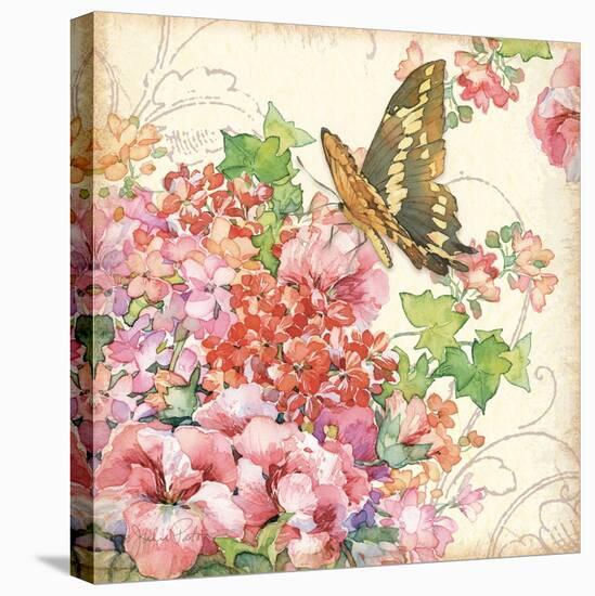 Geranium & Butterflies-Julie Paton-Stretched Canvas