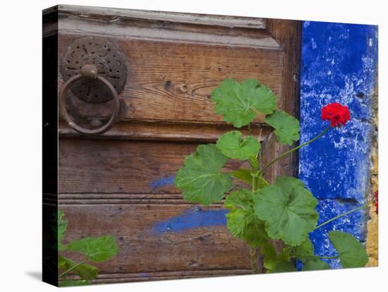 Geraniums and Old Door in Chania, Crete, Greece-Darrell Gulin-Premier Image Canvas