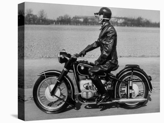 German Made BMW Motorcycle with a Rider Dressed in Black Leather-Ralph Crane-Premier Image Canvas