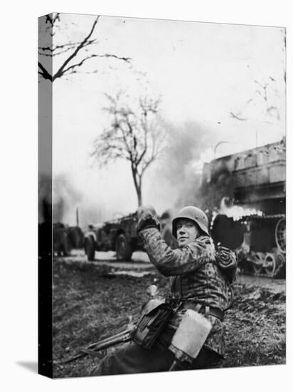 German Soldier Urging Comrades Forward During the Battle of the Bulge-null-Premier Image Canvas