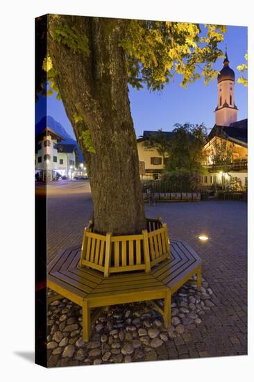 Germany, Bavaria, Garmisch-Partenkirchen, Church, Tree, Evening-Rainer Mirau-Premier Image Canvas