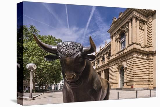 Germany, Hessen, Frankfurt Am Main, Exchange Place, Bull Sculpture with Frankfurter Wertpapierbšrse-Udo Siebig-Premier Image Canvas