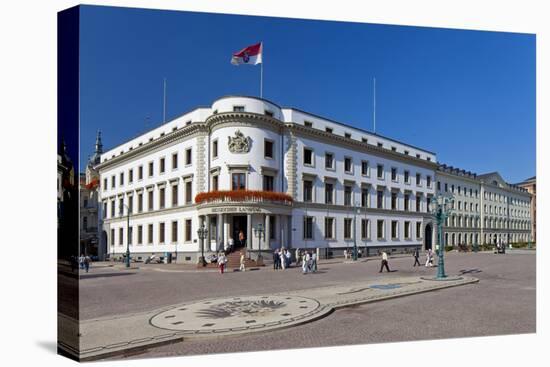 Germany, Hessen, State Capital, Wiesbaden, Hessian Landtag, State Flag, Cobblestones, Street Lamp-Chris Seba-Premier Image Canvas