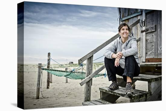 Germany, Schleswig-Holstein, Amrum, Sandy Beach, Sand Bar 'Kniepsand', Hut, Woman-Ingo Boelter-Premier Image Canvas