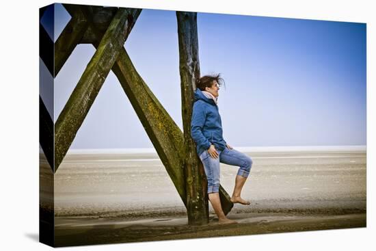 Germany, Schleswig-Holstein, Nordfriesland, Eiderstedt, Sankt Peter-Ording, Woman on the Beach-Ingo Boelter-Premier Image Canvas