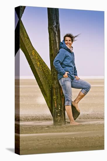 Germany, Schleswig-Holstein, North Frisia, Eiderstedt, St. Peter-Ording, Woman on the Beach-Ingo Boelter-Premier Image Canvas