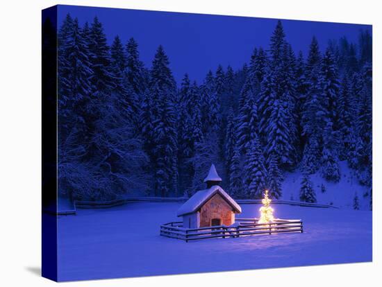 Germany, Upper Bavaria, Elmau, Chapel, Christmas Tree, Evening, Winter-Thonig-Premier Image Canvas