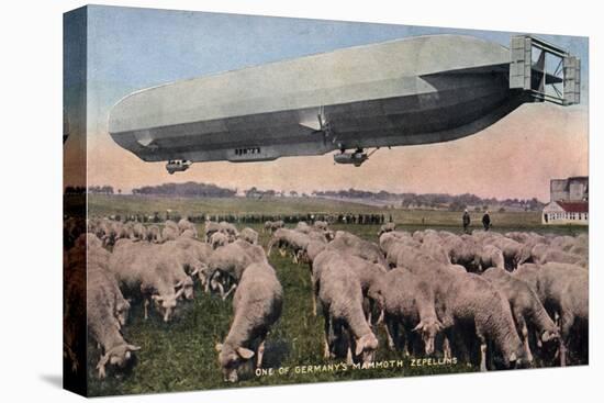 Germany - View of a Zeppelin Blimp over Grazing Sheep-Lantern Press-Stretched Canvas