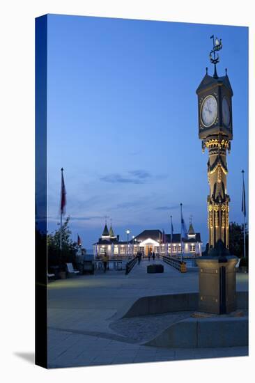 Germany, Western Pomerania, Island Usedom, Seaside Resort Ahlbeck, Pier, Column Clock, Evening-Chris Seba-Premier Image Canvas