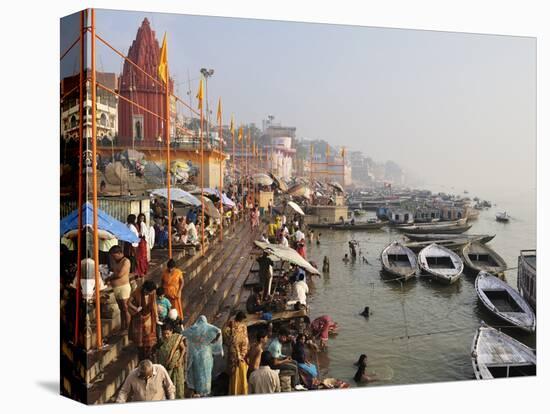 Ghats on the River Ganges, Varanasi (Benares), Uttar Pradesh, India, Asia-Jochen Schlenker-Premier Image Canvas