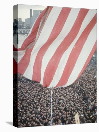 Giant American Flag Flying over a Large Crowd During President Johnson's Asia Tour-George Silk-Premier Image Canvas