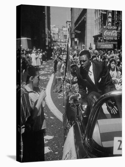 Giants Player Willie Mays Riding in Parade Prior to Opening Game-Leonard Mccombe-Premier Image Canvas
