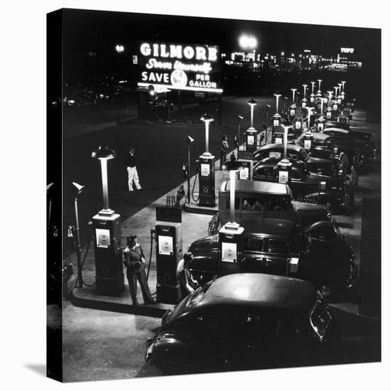 Gilmore Gas Station Featuring Eight Islands, Three Pumps Each, Girl Makes Change Every Two Islands-Allan Grant-Premier Image Canvas