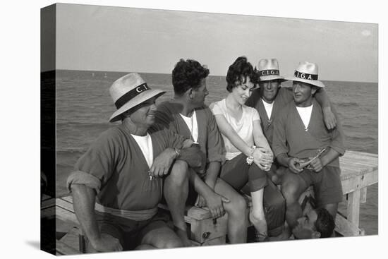 Gina Lollobrigida on the Seashore with Lifeguards-null-Premier Image Canvas