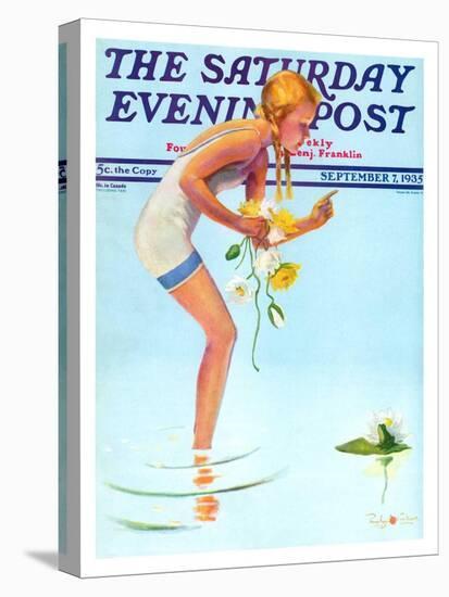 "Girl and Water Lilies," Saturday Evening Post Cover, September 7, 1935-Penrhyn Stanlaws-Premier Image Canvas