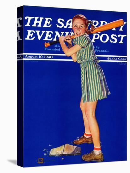 "Girl at Bat," Saturday Evening Post Cover, August 10, 1940-Douglas Crockwell-Premier Image Canvas