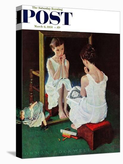 "Girl at the Mirror" Saturday Evening Post Cover, March 6,1954-Norman Rockwell-Premier Image Canvas